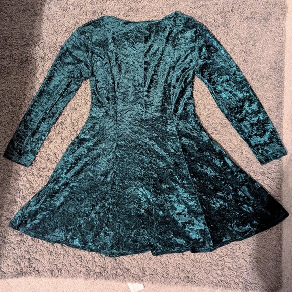 Vintage Emerald Green Crushed Velvet Skater Babydoll Fit Flare Dress Whimsigoth - Picture 6 of 13